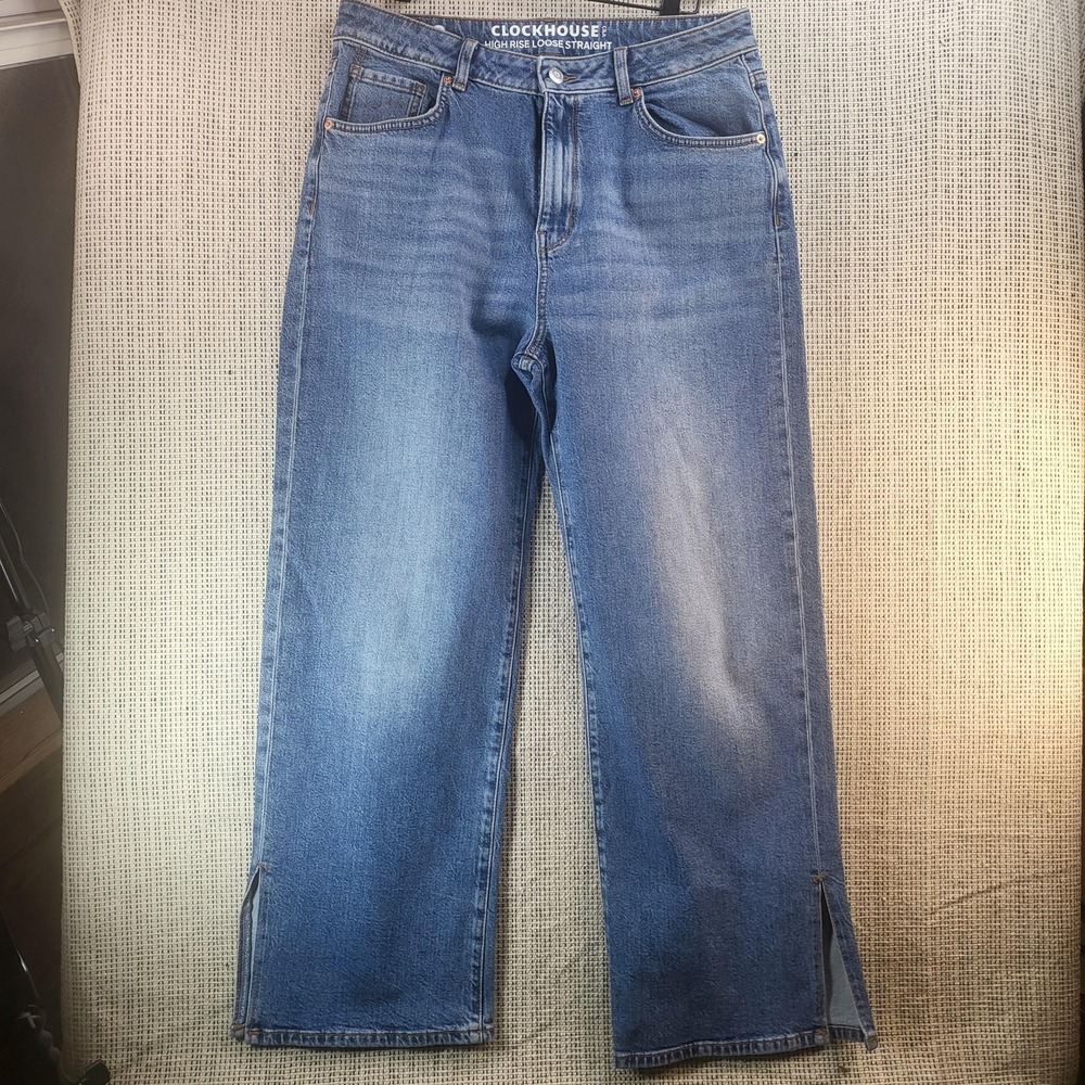 Clockhouse C&A Jeans Womens‎ 42 Short High Rise Loose Straight Side Slit Hem - Picture 2 of 10